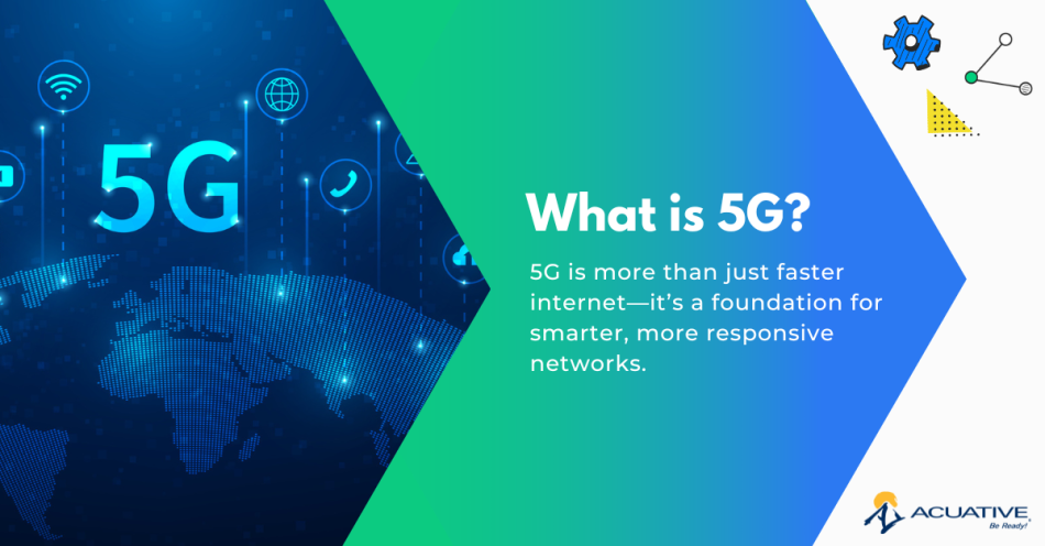 A representation of 5G technology, explaining what 5G is and its impact on business innovation, faster connectivity, and low-latency applications.